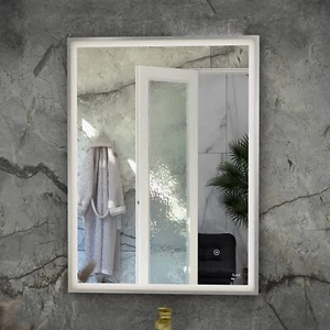 RAK Art Square LED Bathroom Mirror with Demister Pad 800mm H x 600mm W - Chrome - Picture 1 of 5