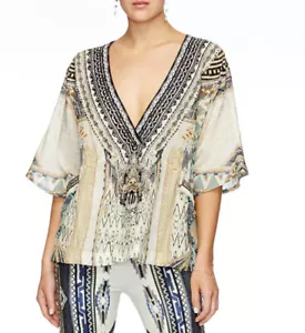 Camilla Top Size Small V Neck With Loose Sleeve Weave On - Picture 1 of 14