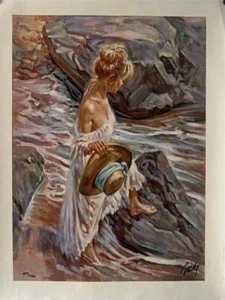 Sebastia Boada Sea Rocks II Hand Signed Limited Giclee on Canvas Women Model Art - Picture 1 of 3