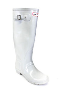 Hunter Womens Rubber Single Buckle Knee High Rain Boots Cement Gray Size 7US
