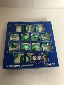Shiny Brite Poloron Glass Christmas Ornaments Box of 14 Green Original Box USA - Picture 1 of 3