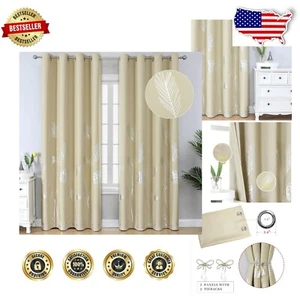 Grommet Top Blackout Window Drapes - Elegant Leaf Print, Room Darkening 2-Pack - Picture 1 of 12