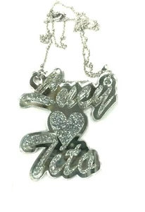 Couple Name Necklace Silver Double Name Plate Personalize Script LaserCut Custom - Picture 1 of 9