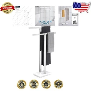Elegant 2-Tier Freestanding Towel Rack with Polished Chrome and Marble Base - Picture 1 of 9