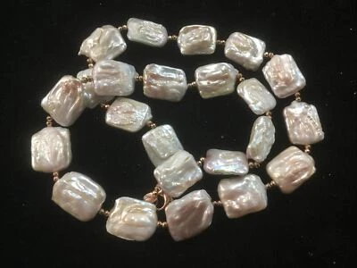 LUC Rose Colored Sterling Silver Rectangular Keshi Pearl Necklace 95.5 grams - Image 1 of 4