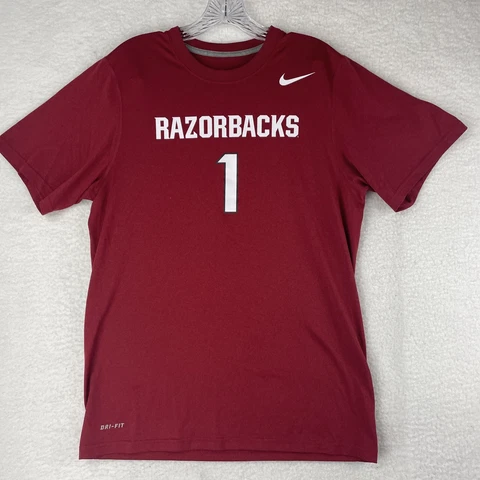 Nike Dri Fit Mens Size S Small Red Arkansas Razorbacks #1 T Shirt Cover