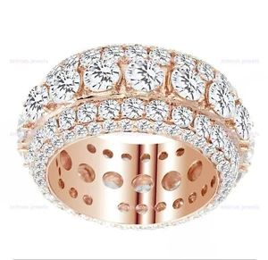 14K Rose Gold Plated 4 CT Moissanite 12 mm Men's Full Eternity Wedding Band Ring - Picture 1 of 5