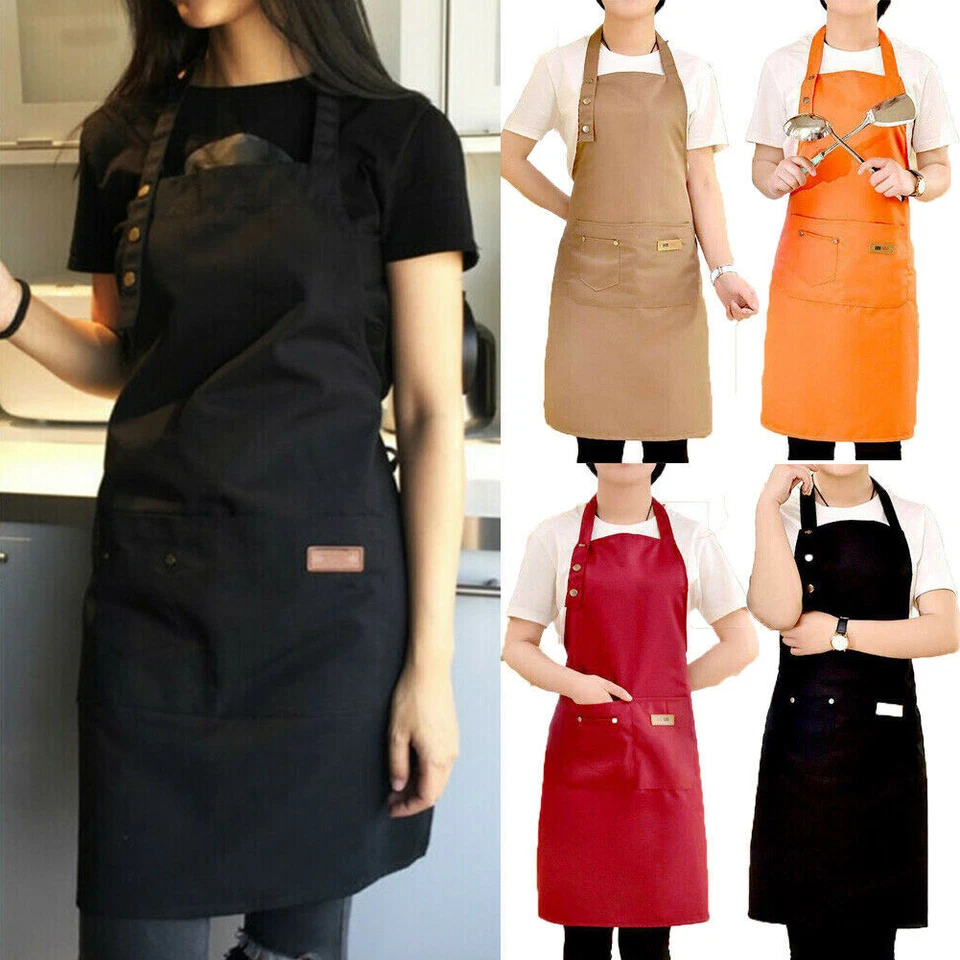 LISM Unisex Adjustable Bib Apron Waterproof Two Pocket Kitchen Baking Cooking Apron