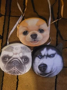 Animal Dog Face Zipper Shoulder Bag / Tote Purse Kids/Adult "Lot Of 3" - Picture 1 of 2