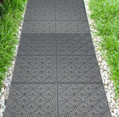 INTERLOCKING PLASTIC GARDEN PATH FLOOR TILES LAWN PAVING WALKWAY PATIO TILE GREY - Image 1 of 4
