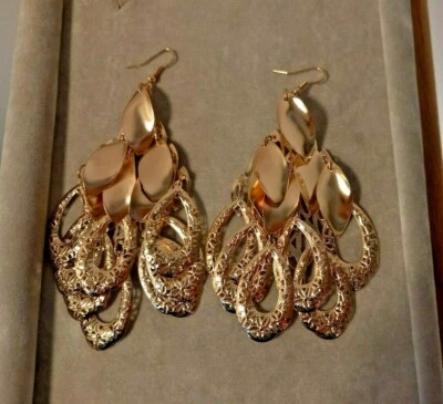 ORECCHINI DONNA GRAPPOLO FOGLIE PENDENTI FILIGRANA GRANDI IN ORO O ARGENTO NUOVI - Immagine 1 di 2