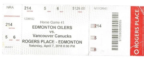 Oilers Canucks Unused Ticket Hendrik Sedin Daniel Sedin Last Game in NHL 4/7/18 Cover