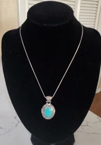 Thai Sterling 925 Turquoise Pendant on 18" 925 Sterling Chain - Picture 1 of 8