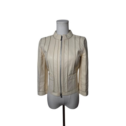 Giacca di pelle bianca con pannelli Loewe anni 90