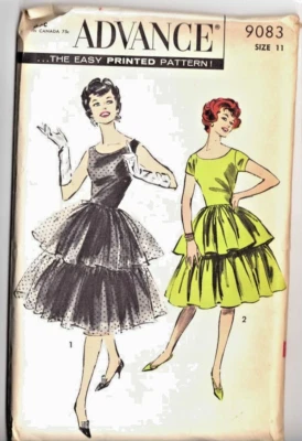 1950's Vintage ADVANCE Pattern 9083 MISSES TIERED DRESS  & PETTICOAT Size 11 - Image 1 of 2