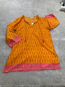 Orvis Swimsuit Cover Women's Large Orange Pineapple Tassel Sheer Resort Beach - Picture 1 of 9