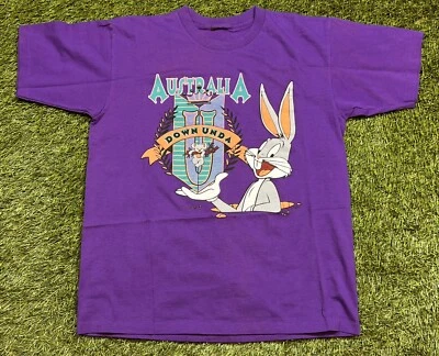 Camiseta masculina vintage anos 90 Looney Tunes Bugs Bunny Australia Down Under M Travel - Imagem 1 de 4