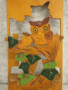 Vintage MCM Kitsch Wood Carved Owl Mail Letter Holder York Baum Plumbing Heating - Picture 1 of 17
