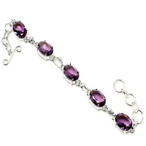Purple  Amethyst Gemstone Handmade 925 Sterling Silver Jewelry Bracelet Sz 7-8