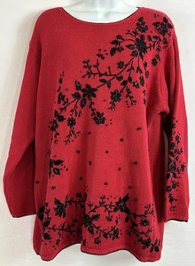 Suéter Vintage Crisantemo Talla Grande 18/20 Navidad Vacaciones Cuentas Bordadas - Imagen 1 de 17