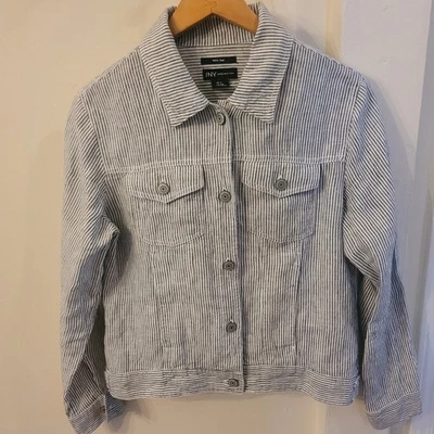 JONES NEW YORK Women's 100% Lined Striped Shirt/Jacket Blk/Wht-SMALL-EXCELLENT - Image 1 of 4