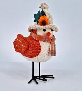 Autumn Bird Decor Orange Coat Sunflower Hat Thanksgiving Fall 8 Inch - Picture 1 of 9