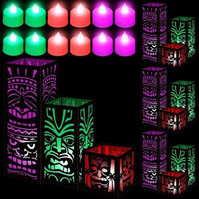 12 Juegos de Cajas Tótem Tiki Decoración Hawaiano Luau Centros de Mesa 3 Tamaños Papel Foto 1 de 4