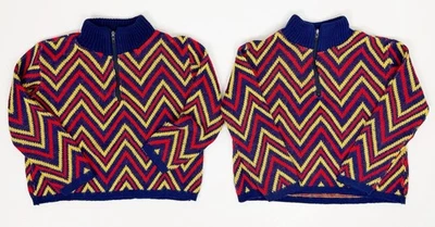 Vintage Kids Sweater 14" Pit to Pit Matching Pair Twins Chevron Stripe Colorful - Image 1 of 4
