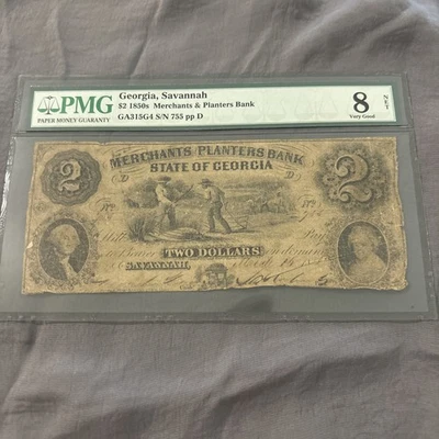 Merchants and Planters Bank 2 Dollar Banknote - savannah georgia  - Image 1 of 2