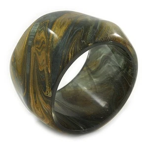 Chunky Wide Dark Olive Green Resin Bangle Bracelet - 20cm L/ Large - Foto 1 di 5