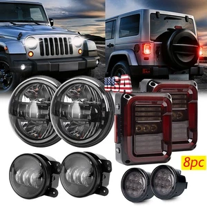 Faro redondo led halo de 7"" y señales de giro y luz trasera antiniebla de 4"" para Jeep Wrangler 8 piezas - Imagen 1 de 10