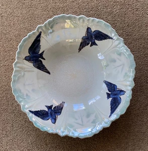 Vintage Antique China Bluebird Blue Bird Serving Bowl Luster Ware - Picture 1 of 5