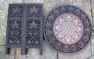 LARGE ANTIQUE  OCTAGONAL FOLDING   ANGLO/ INDIAN   SIDE TABLE CARVED/INLAID TOP - Picture 1 of 9