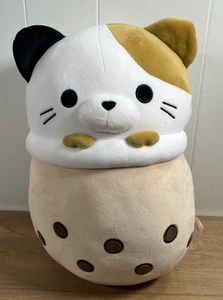 Takashoji Original Boba Milk Tea Calico Cat 13" Plush Stuffed Tan Brown White - Picture 1 of 9