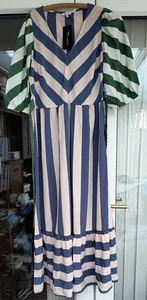 Love Mark Heyes Maxi Dress 16 Green/White/Pink/Blue Diagonal Stripe BNWT - Picture 1 of 17