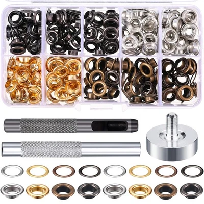 1/4 Inch Grommet Kit 200 Sets Grommets Eyelets with 3 Pieces Install Tool Kit - Image 1 of 4