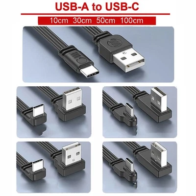 USB Kabel USB A Stecker auf USB-C Stecker 90 Grad Winkel Type-C Kabel 10cm-100cm - Bild 1 von 4