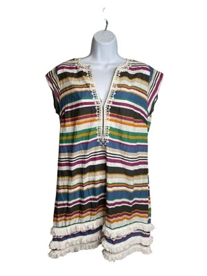 Top de playa con flecos a rayas Bleu Rod Beattie talla S Boho encubrimiento hippie festival Foto 1 de 4