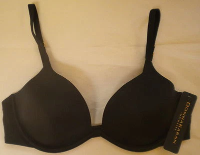全新带标签 DONNA KARAN ESSENTIALS MICRO PLUNGE 黑色 BRA 453134 32C 54 美元 — 第 1/2 张图片