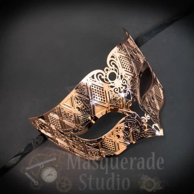 Mens Unisex Simplistic Filigree Light Metal Masquerade Ball Mask [Rose Gold] - Image 1 of 4