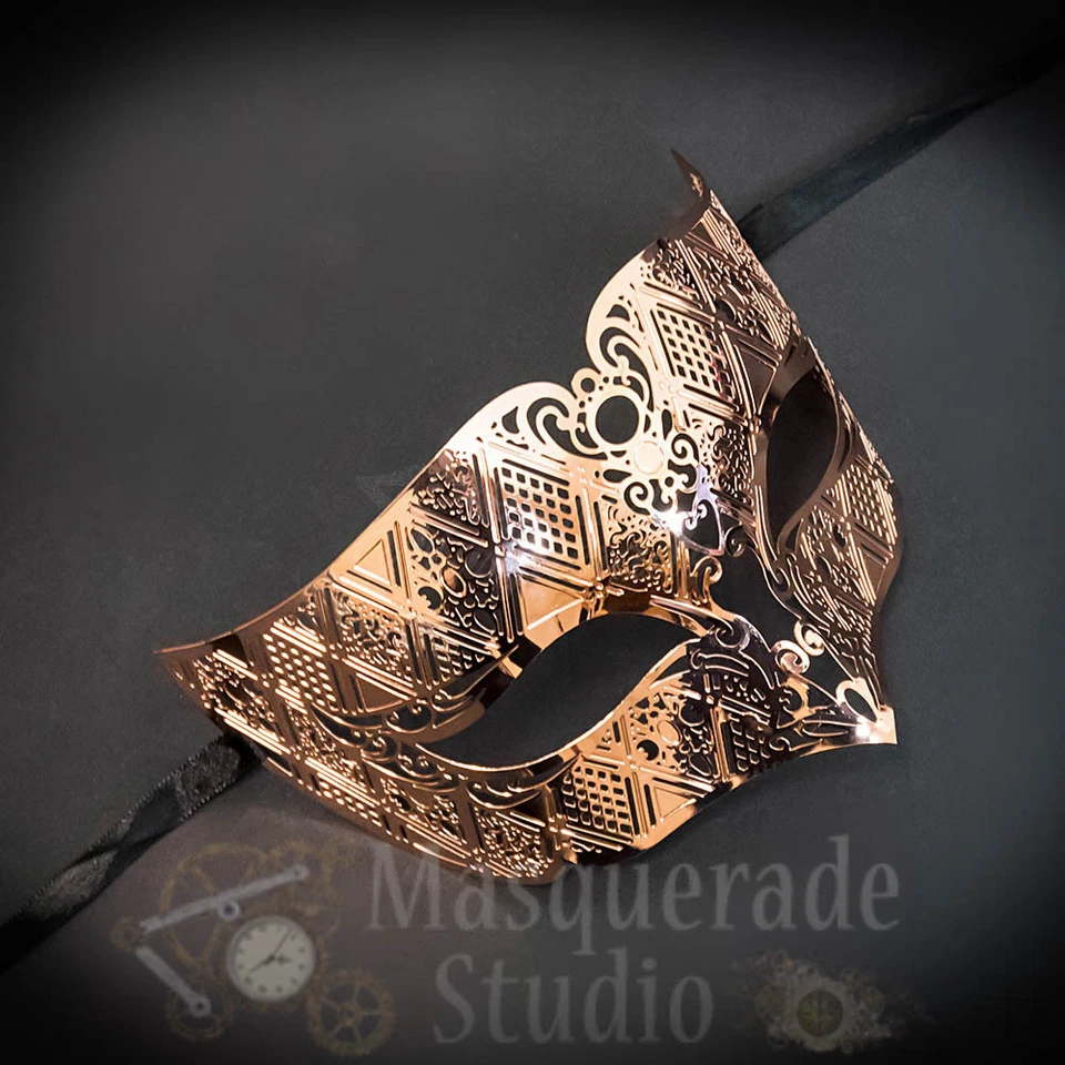 Mens Unisex Simplistic Filigree Light Metal Masquerade Ball Mask [Rose Gold] - Image 1 of 4