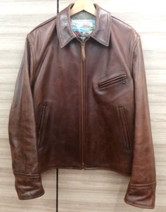 AERO LEATHER Size 40 Genuine Horse hide Brown Leather Single Riders Biker USED - Picture 1 of 20