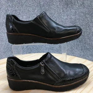 Rieker Shoes Womens 36 Doris Antistress Side Zip Wedge Loafers Black Leather - Picture 1 of 17