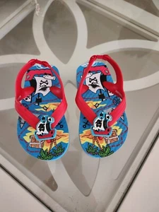 Wonder Nation Flip Flops Toddler Boys Sandals Red Pirate Ship Print Size 9/10 - Picture 1 of 6