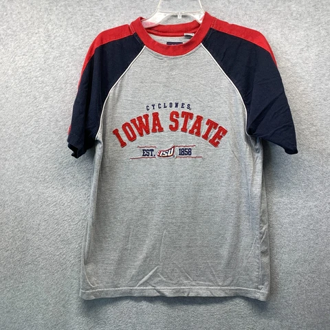 Iowa State Cyclones T Shirt Adult Medium Gray Spell Out Logo Football Mens Cover