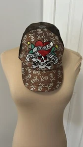Ed Hardy Love Kills Slowly Mütze braun Glitzer Druckknopflasche - Bild 1 von 9