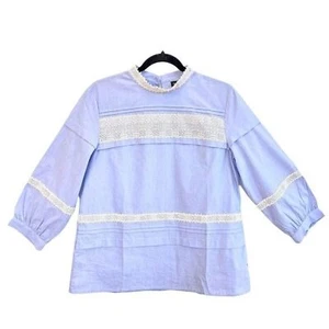 Banana Republic Blue Pintuck Lace Chambray Blouse M - Picture 1 of 10