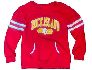 Womens Medium Red Yellow Sweatshirt Rock Island Rockies School Spirit By Enza - Picture 1 of 3