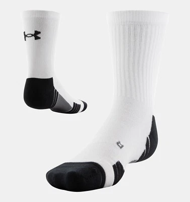 NEW ONE PAIR UNDER ARMOUR UA TEAM CUSHIONED CREW SOCKS MENS  WOMENS WHITE /BLACK - Image 1 of 4