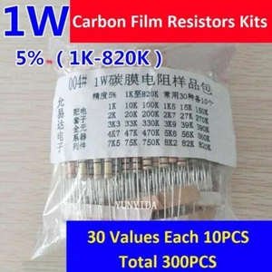 1Set 1W Carbon Film Resistors Kits ±5% (1KΩ to 820KΩ) -30 Values Each 10PCS - Picture 1 of 1